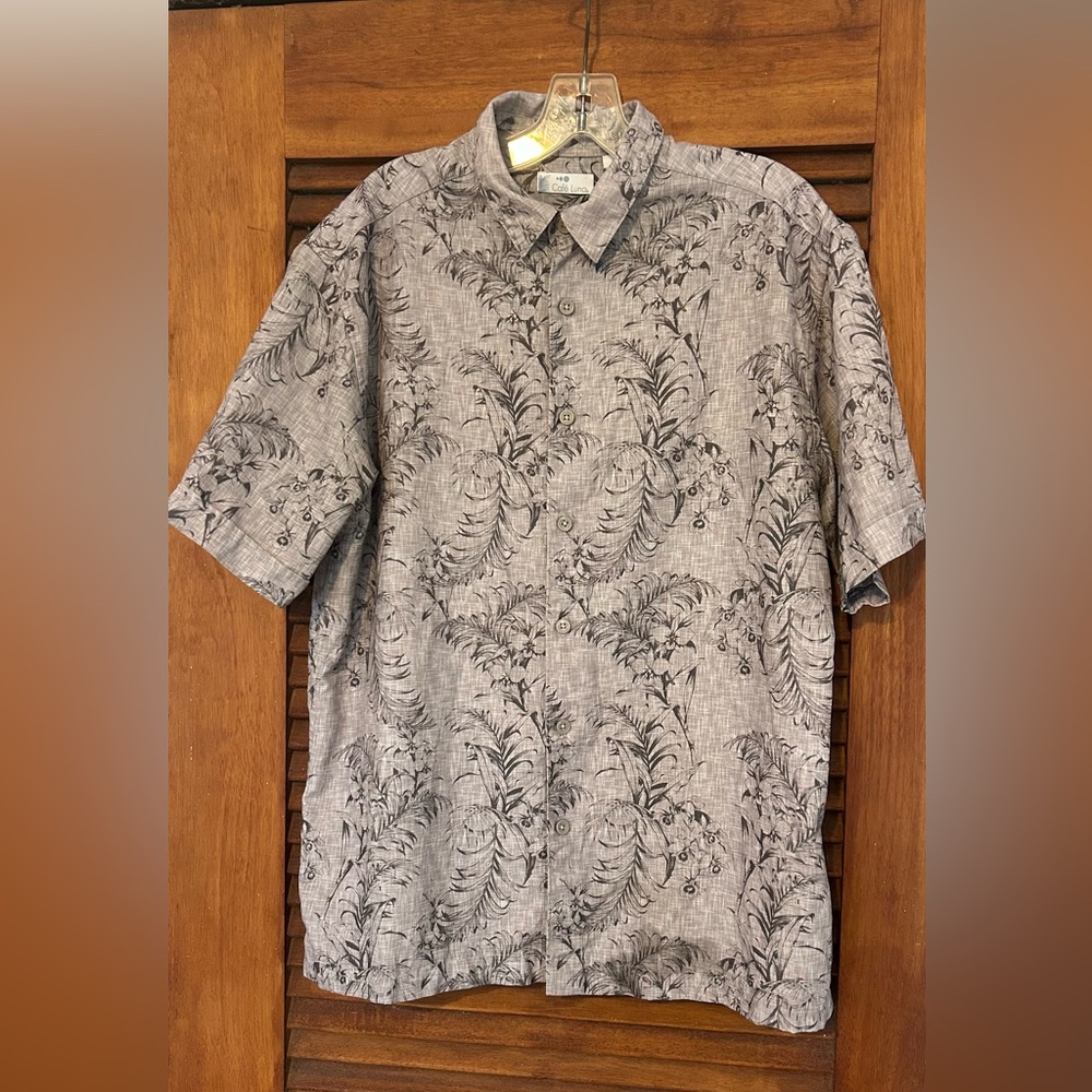 CAFÉ LUNA Men's Gray Floral Tropical Button Down Short Sleeve Shirt Size M